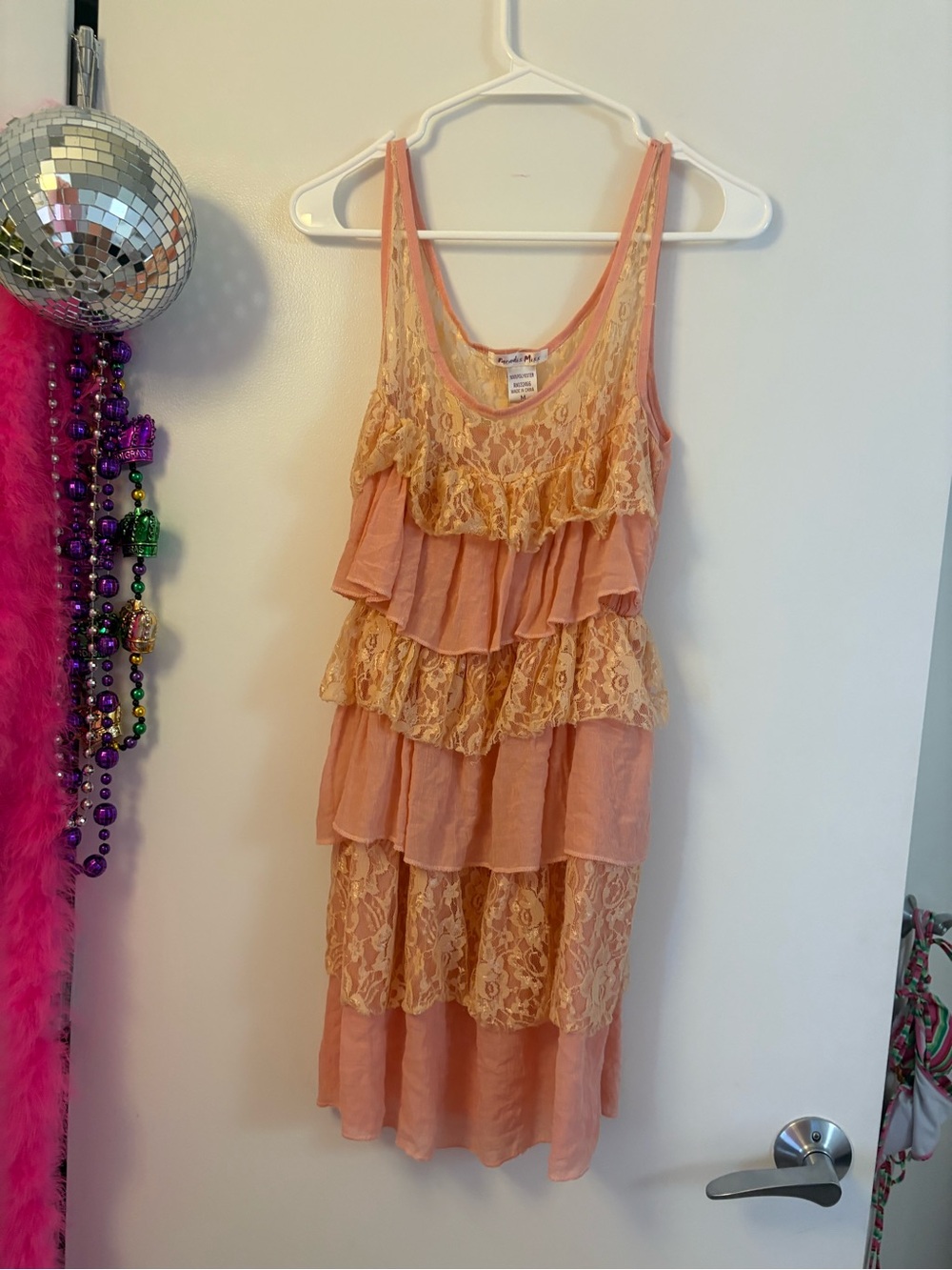 Paradis Miss Peach Lace Tiered Mini Dress